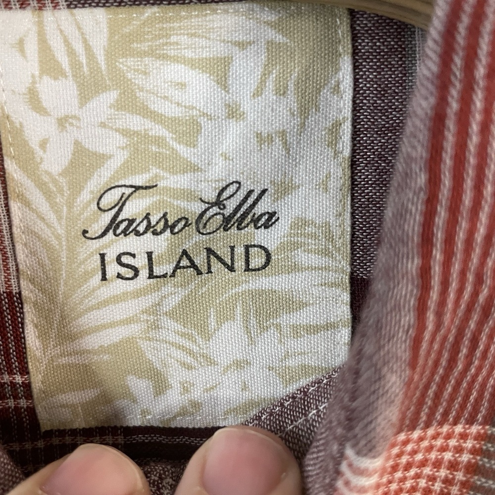 Tasso Elba Island Men's XL Shirt Button Down Red White Plaid Short Sleeve - Picture 2 of 6